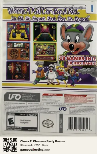 Chuck E. Cheese's Party Games Nintendo Wii, NTSC box back