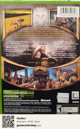 Gladius Xbox, NTSC box back