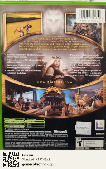Gladius Xbox, NTSC box back