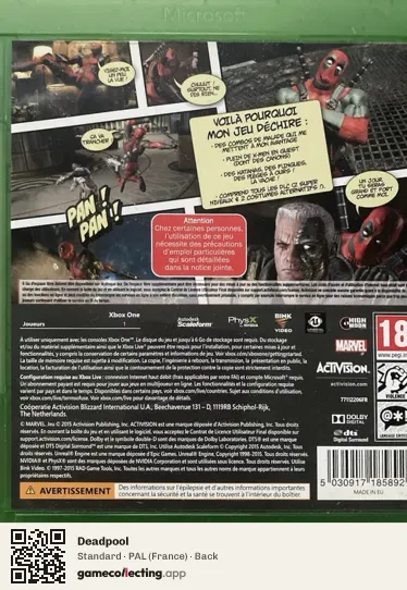 Deadpool Xbox One, France box back