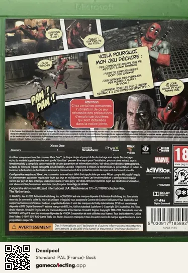 Deadpool Xbox One, France box back