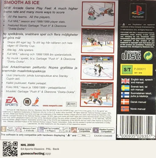NHL 2000 PlayStation, PAL box back