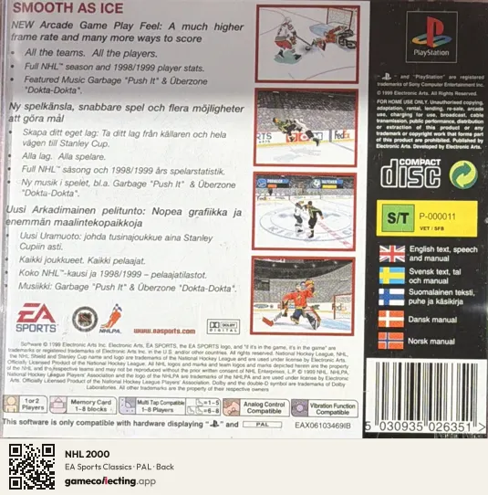 NHL 2000 PlayStation, PAL box back