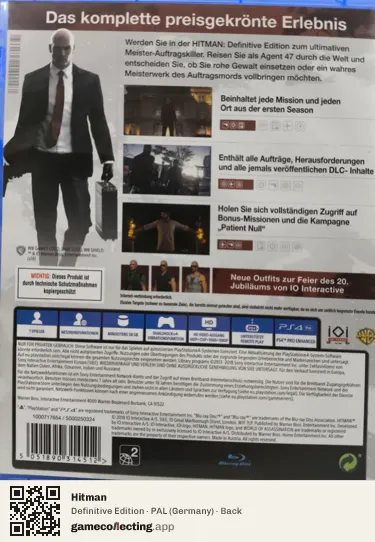 Hitman PlayStation 4, Germany box back