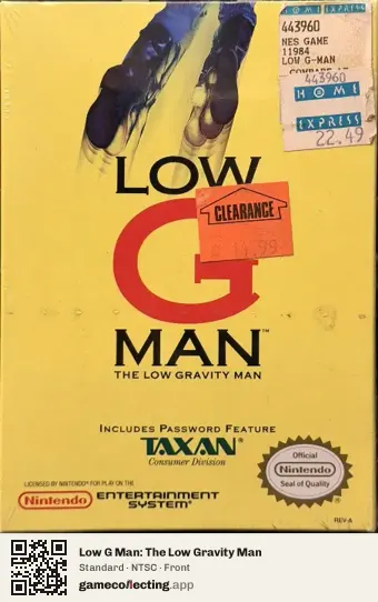 Low G Man: The Low Gravity Man Nintendo Entertainment System, NTSC box front