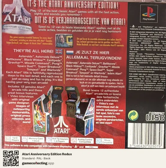 Atari Anniversary Edition Redux PlayStation, PAL box back