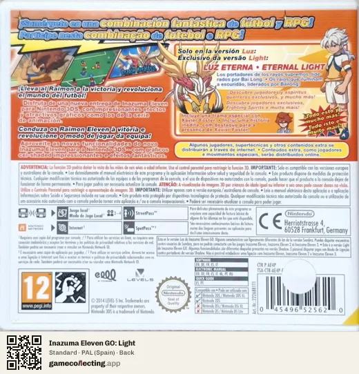 Inazuma Eleven GO: Light Nintendo 3DS, Spain box back