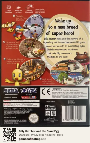 Billy Hatcher and the Giant Egg Nintendo GameCube, United Kingdom box back