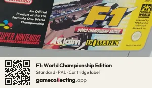 F1: World Championship Edition Super Nintendo Entertainment System, PAL cartridge label