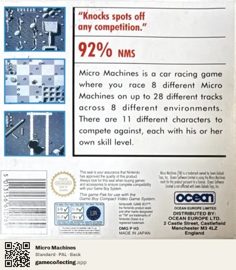 Micro Machines Game Boy, PAL box back
