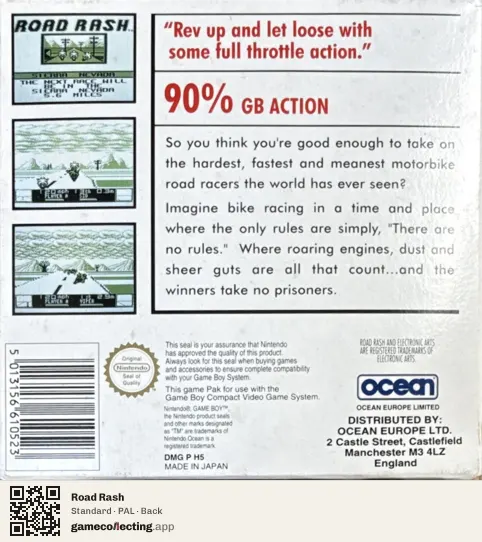 Road Rash Game Boy, PAL box back