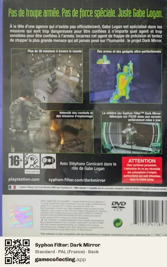 Syphon Filter: Dark Mirror PlayStation 2, France box back