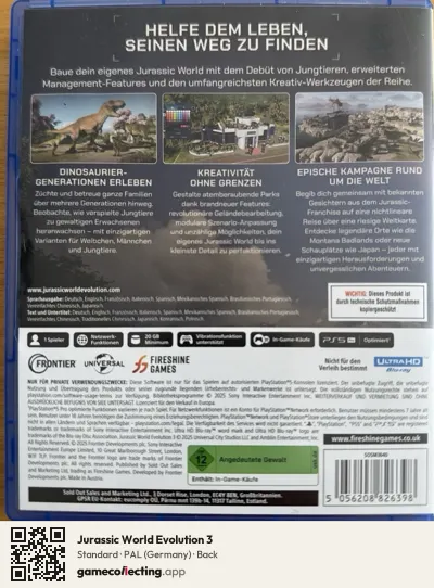 Jurassic World Evolution 3 PlayStation 5, Germany box back