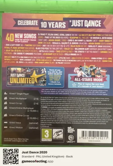 Just Dance 2020 Xbox One, United Kingdom box back