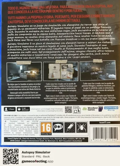 Autopsy Simulator PlayStation 5, PAL box back