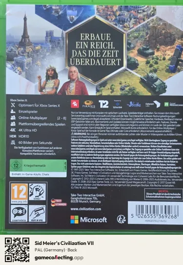 Sid Meier's Civilization VII Xbox Series X, Germany box back