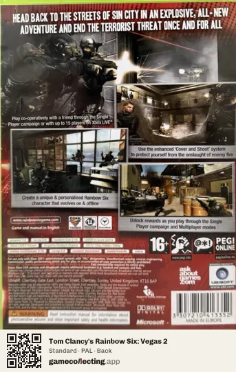 Tom Clancy's Rainbow Six: Vegas 2 Xbox 360, PAL box back