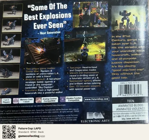 Future Cop: LAPD PlayStation, NTSC box back