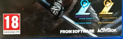 Sekiro: Shadows Die Twice, the PEGI square on its front