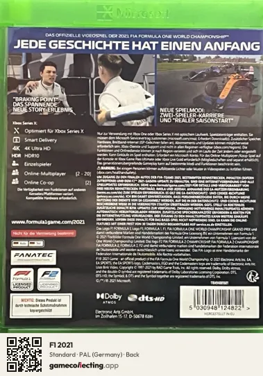 F1 2021 Xbox Series X, Germany box back