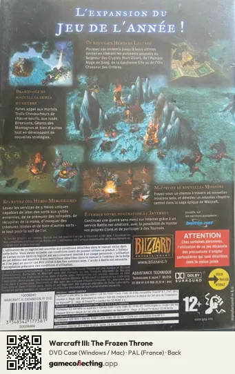 Warcraft III: The Frozen Throne Computer, France box back