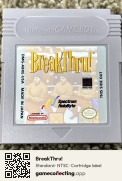 BreakThru! Game Boy, NTSC cartridge label