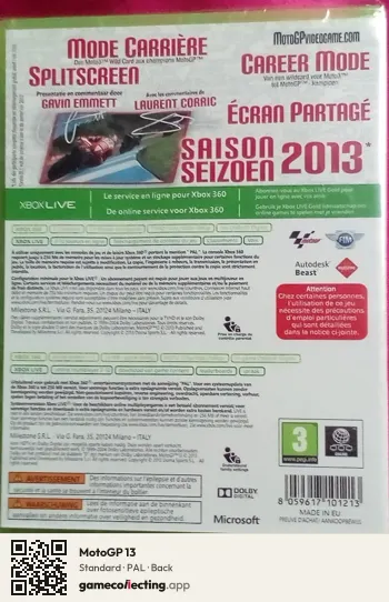 MotoGP 13 Xbox 360, PAL box back
