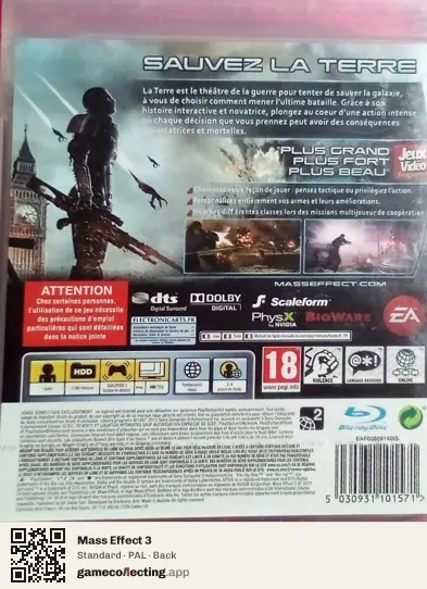 Mass Effect 3 PlayStation 3, PAL box back