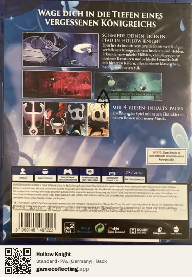 Hollow Knight PlayStation 4, Germany box back