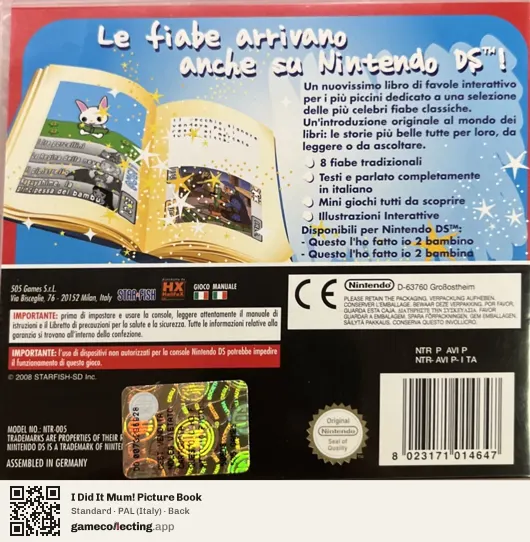 I Did It Mum! Picture Book Nintendo DS, Italy box back