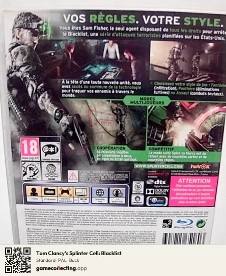 Tom Clancy's Splinter Cell: Blacklist PlayStation 3, PAL box back