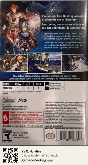 Ys X: Nordics Nintendo Switch, NTSC box back