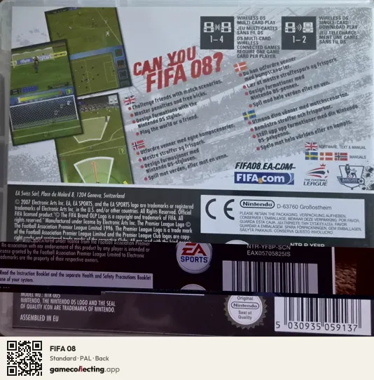 FIFA 08 Nintendo DS, PAL box back