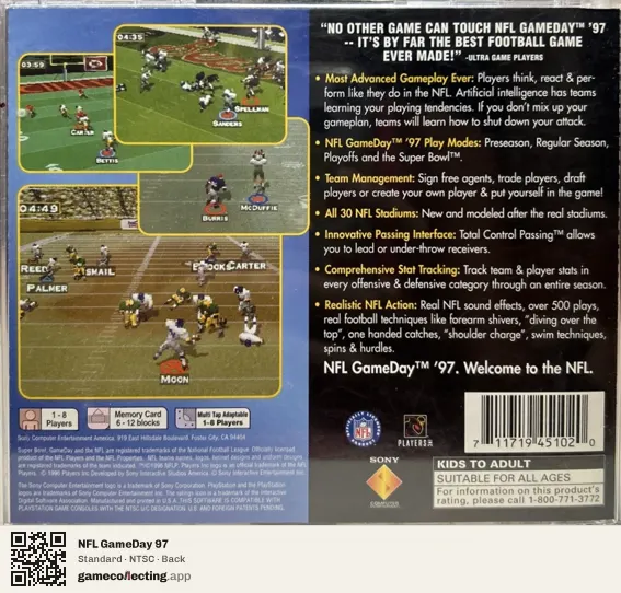 NFL GameDay 97 PlayStation, NTSC box back