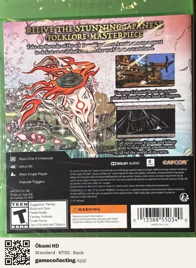 Ōkami HD Xbox One, NTSC box back