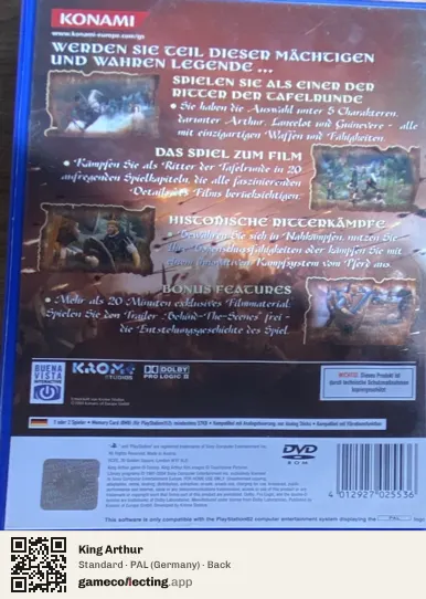 King Arthur PlayStation 2, Germany box back