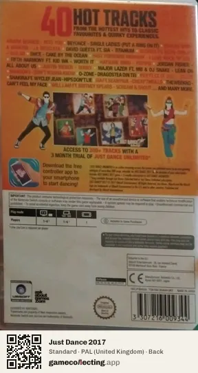 Just Dance 2017 Nintendo Switch, United Kingdom box back