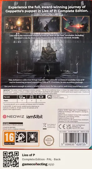 Lies of P Nintendo Switch 2, PAL box back