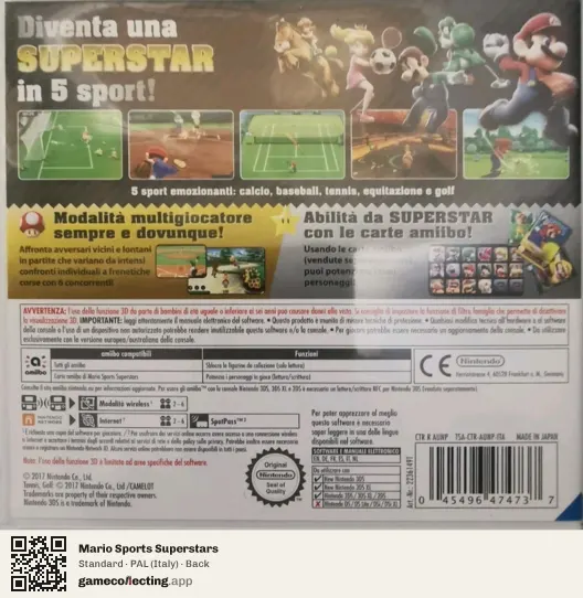 Mario Sports Superstars Nintendo 3DS, Italy box back
