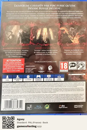 Agony PlayStation 4, France box back