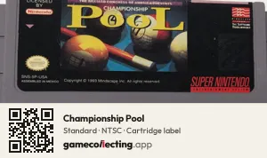 Championship Pool Super Nintendo Entertainment System, NTSC cartridge label