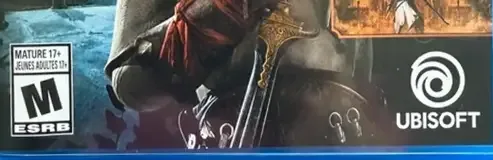 Assassin's Creed Mirage, the ESRB box on its front
