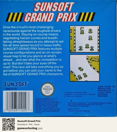 Sunsoft Grand Prix Game Boy, PAL box back