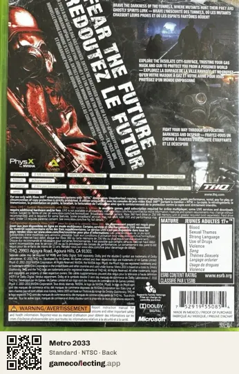 Metro 2033 Xbox 360, NTSC box back