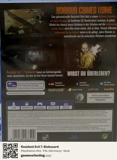 Resident Evil 7: Biohazard PlayStation 4, Germany box back