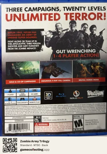 Zombie Army Trilogy PlayStation 4, NTSC box back