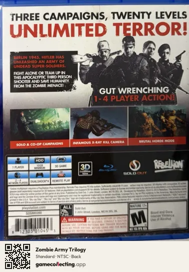 Zombie Army Trilogy PlayStation 4, NTSC box back
