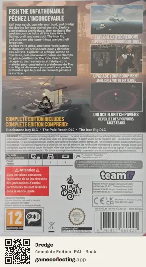 Dredge Nintendo Switch, PAL box back