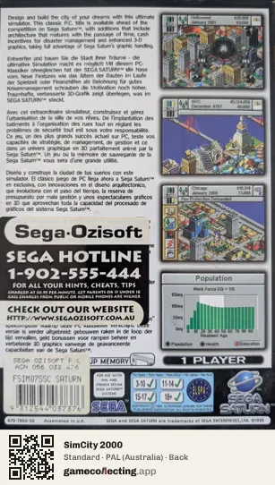 SimCity 2000 Sega Saturn, Australia box back