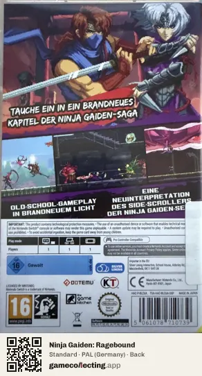 Ninja Gaiden: Ragebound Nintendo Switch, Germany box back